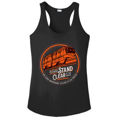 Monorail Please Stand Clear Of The D.O.O.R.S English Spanish Ladies PosiCharge Competitor Racerback Tank