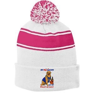 My Pet Smart But My Bud Wiser Stripe Pom Pom Beanie