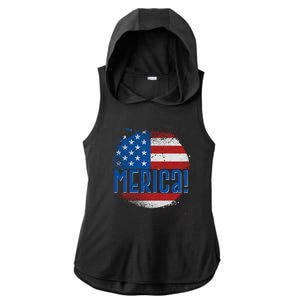 Merica Paint Splatter American USA Flag Ladies PosiCharge Tri-Blend Wicking Draft Hoodie Tank