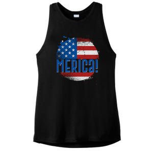 Merica Paint Splatter American USA Flag Ladies PosiCharge Tri-Blend Wicking Tank