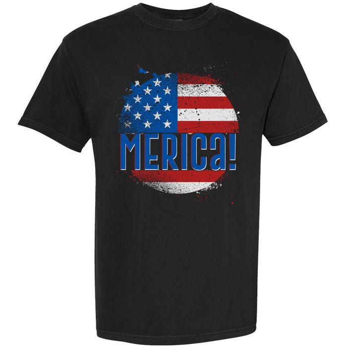 Merica Paint Splatter American USA Flag Garment-Dyed Heavyweight T-Shirt