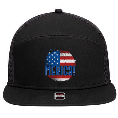 Merica Paint Splatter American USA Flag 7 Panel Mesh Trucker Snapback Hat