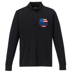 Merica Paint Splatter American USA Flag Performance Long Sleeve Polo