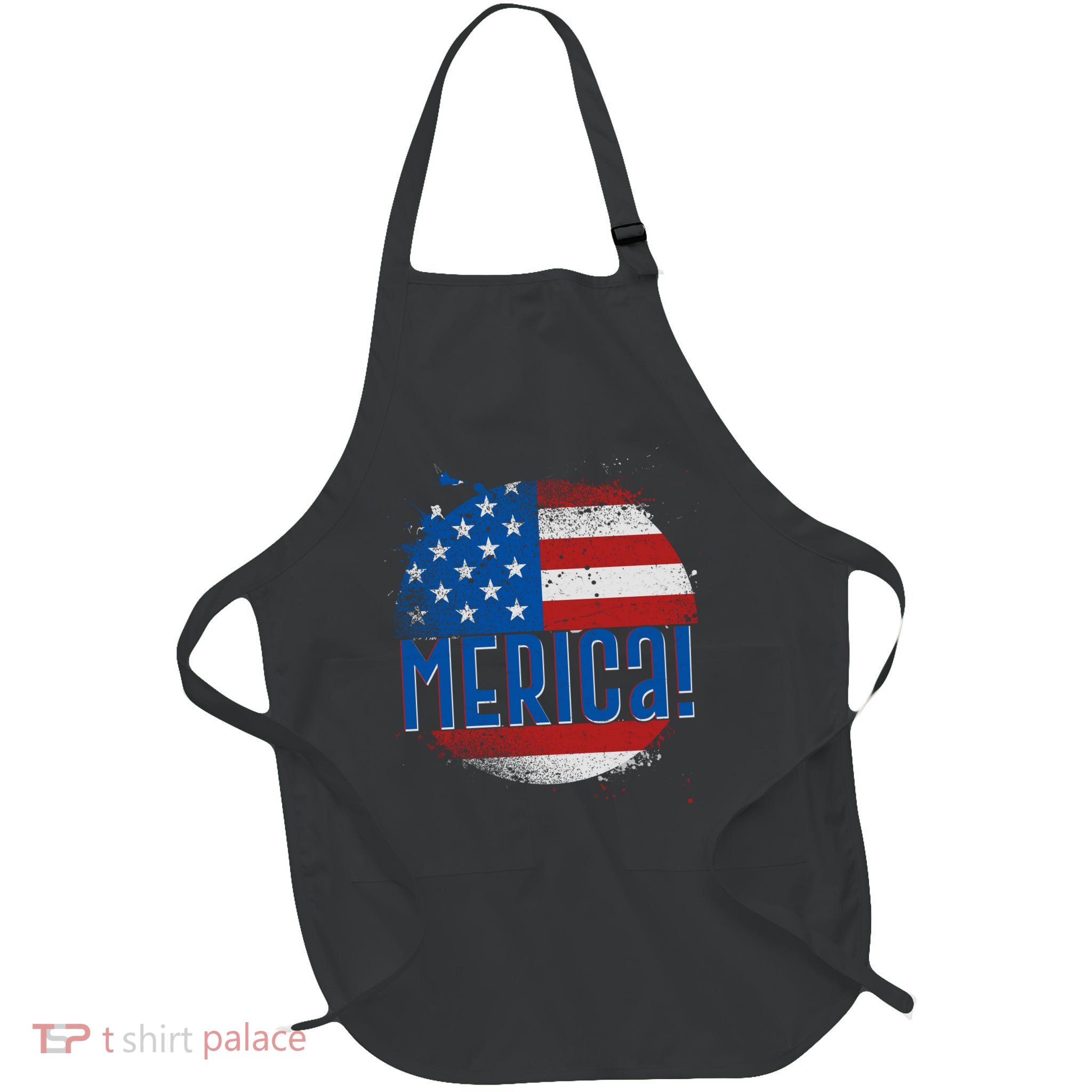 Merica Paint Splatter American USA Flag Full-Length Apron With Pockets