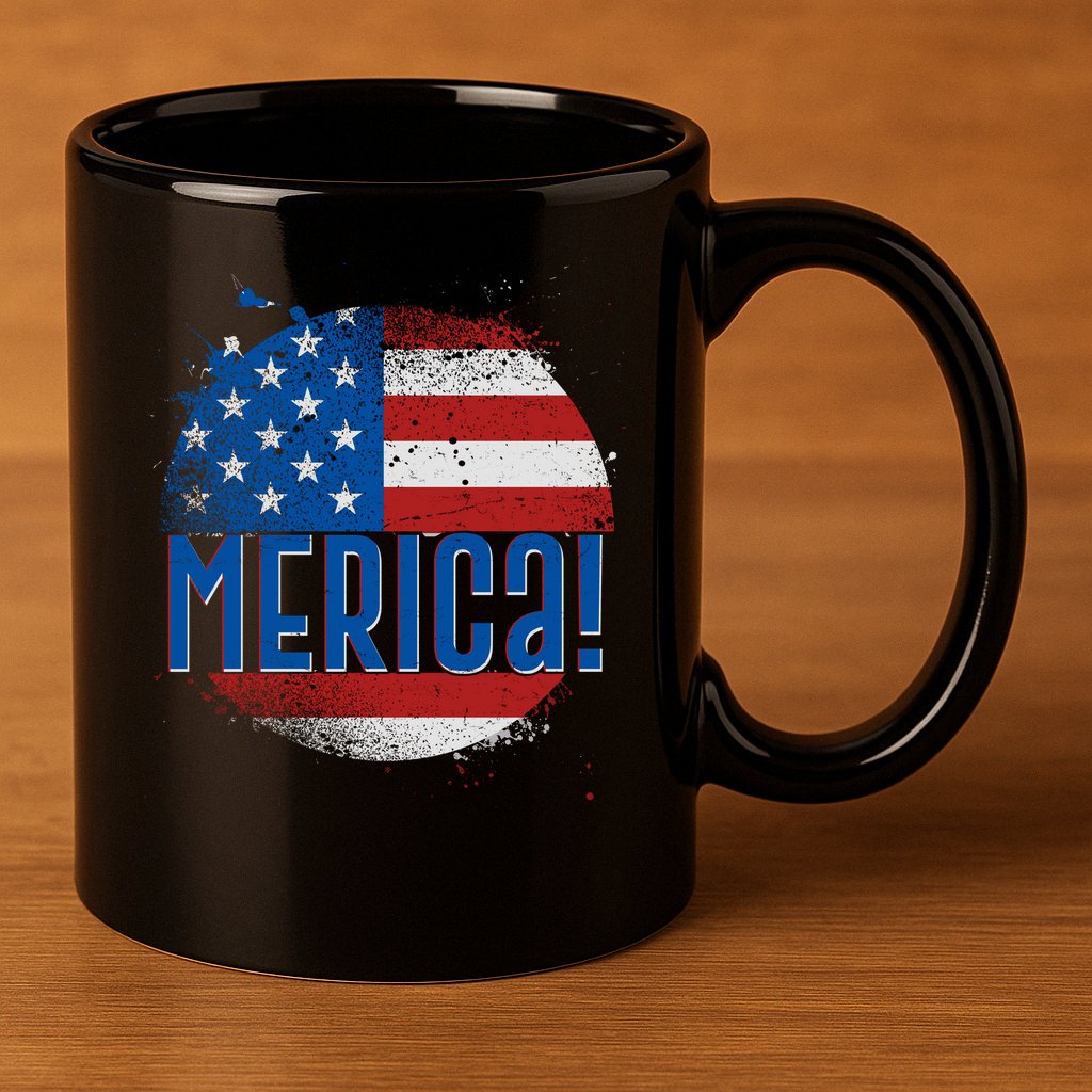 Merica Paint Splatter American USA Flag 11oz C Handle Ceramic Mug