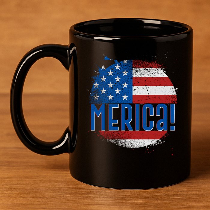 Merica Paint Splatter American USA Flag 11oz C Handle Ceramic Mug