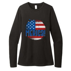 Merica Paint Splatter American USA Flag Womens CVC Long Sleeve Shirt