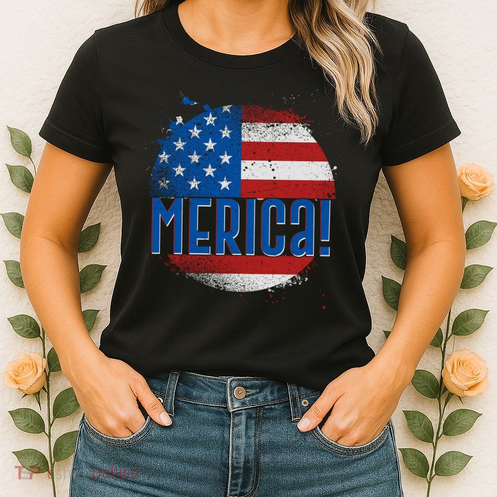 Merica Paint Splatter American USA Flag Womens T-Shirt