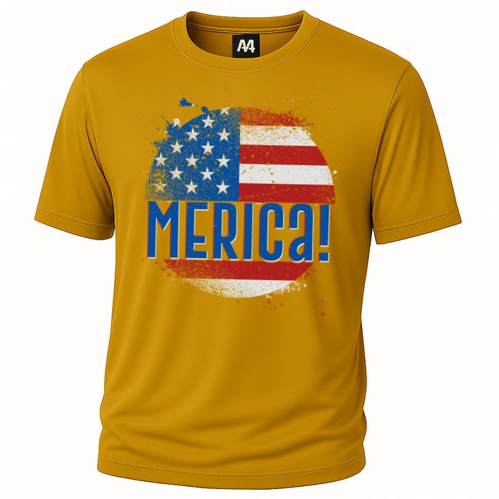 Merica Paint Splatter American USA Flag Cooling Performance Crew T-Shirt