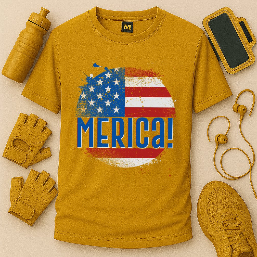 Merica Paint Splatter American USA Flag Cooling Performance Crew T-Shirt