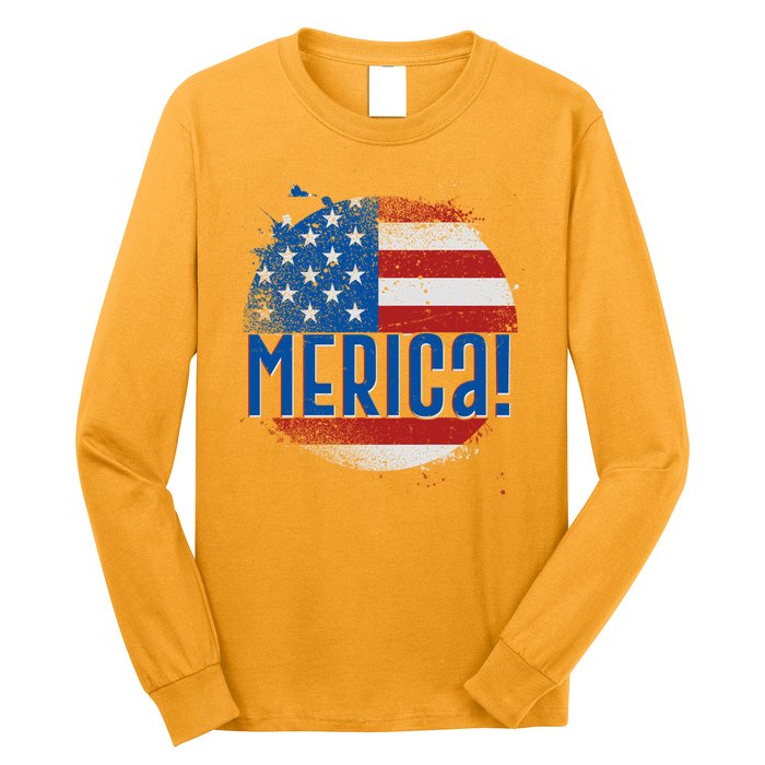 Merica Paint Splatter American USA Flag Long Sleeve Shirt