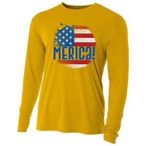 Merica Paint Splatter American USA Flag Cooling Performance Long Sleeve Crew