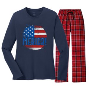 Merica Paint Splatter American USA Flag Women's Long Sleeve Flannel Pajama Set 