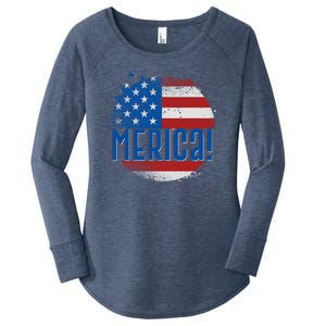 Merica Paint Splatter American USA Flag Women's Perfect Tri Tunic Long Sleeve Shirt