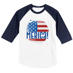 Merica Paint Splatter American USA Flag Baseball Sleeve Shirt