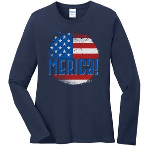 Merica Paint Splatter American USA Flag Ladies Long Sleeve Shirt