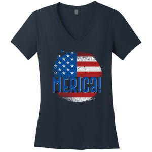 Merica Paint Splatter American USA Flag Women's V-Neck T-Shirt