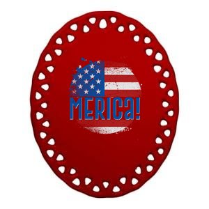 Merica Paint Splatter American USA Flag Ceramic Oval Ornament