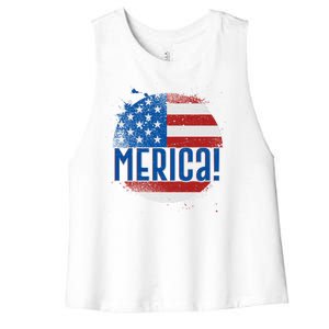 Merica Paint Splatter American USA Flag Women's Racerback Cropped Tank