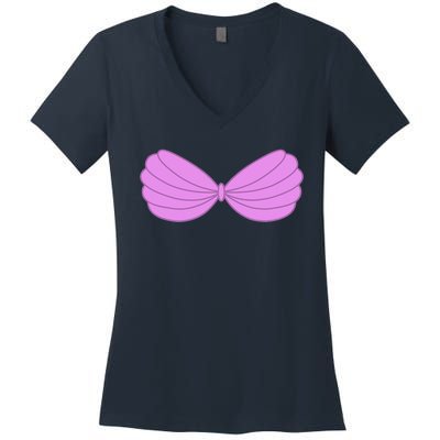 Mermaid Purple Seashell Bra Summer Halloween Love Women's V-Neck T-Shirt