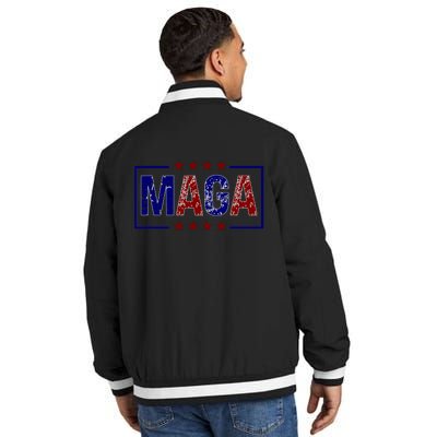 Maga Pocket Size Print Front And Back Insulated Varsity Jacket