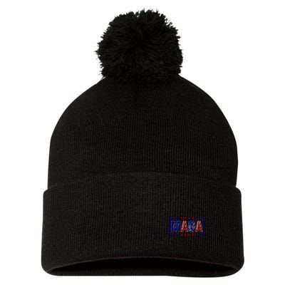Maga Pocket Size Print Front And Back Pom Pom 12in Knit Beanie