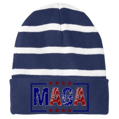 Maga Pocket Size Print Front And Back Striped Beanie with Solid Band