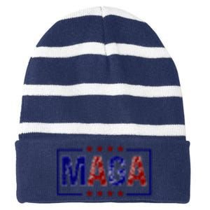 Maga Pocket Size Print Front And Back Striped Beanie with Solid Band