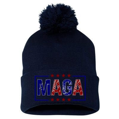 Maga Pocket Size Print Front And Back Pom Pom 12in Knit Beanie