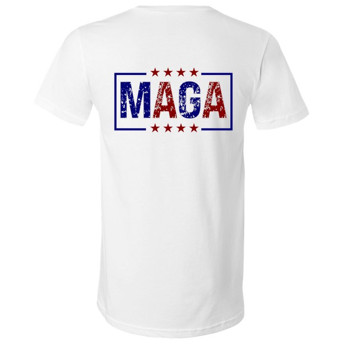 Maga Pocket Size Print Front And Back V-Neck T-Shirt