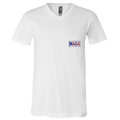 Maga Pocket Size Print Front And Back V-Neck T-Shirt
