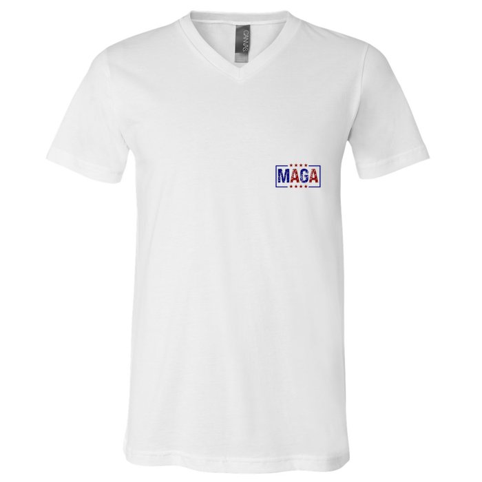 Maga Pocket Size Print Front And Back V-Neck T-Shirt