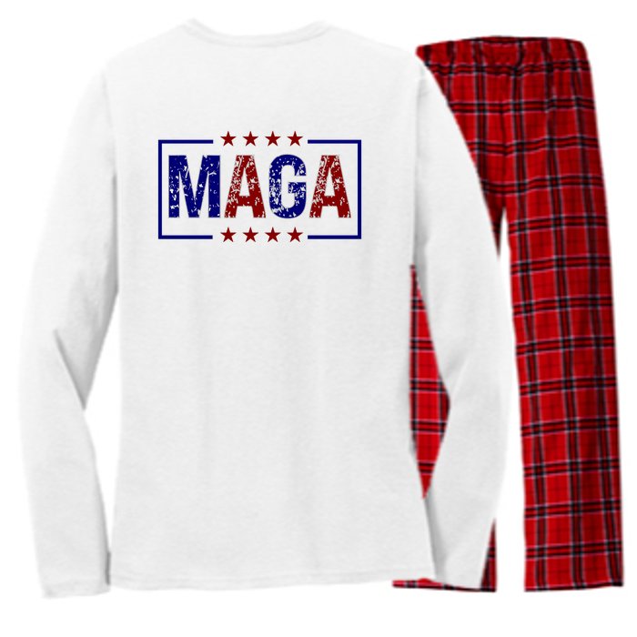 Maga Pocket Size Print Front And Back Women's Long Sleeve Flannel Pajama Set 