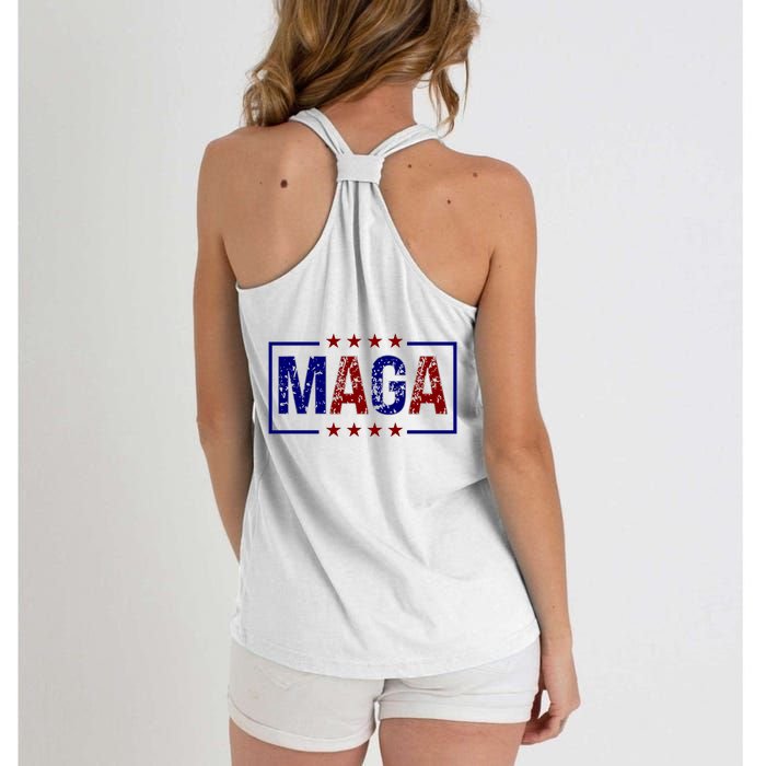 Maga Pocket Size Print Front And Back Women's Knotted Racerback Tank