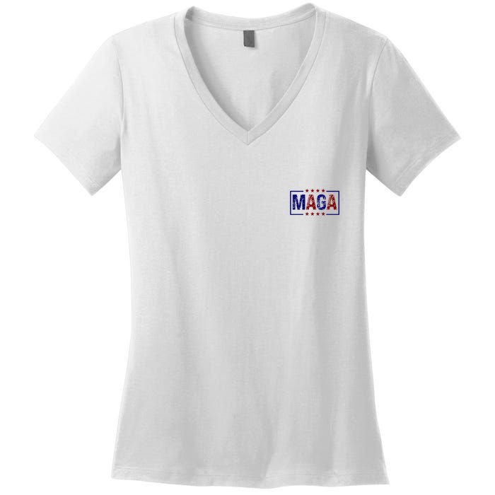 Maga Pocket Size Print Front And Back Women's V-Neck T-Shirt