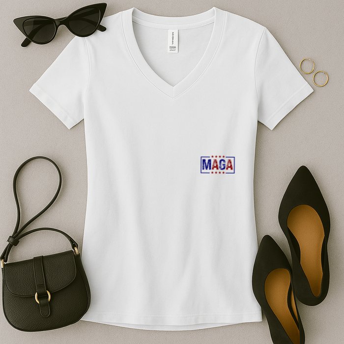 Maga Pocket Size Print Front And Back Women's V-Neck T-Shirt