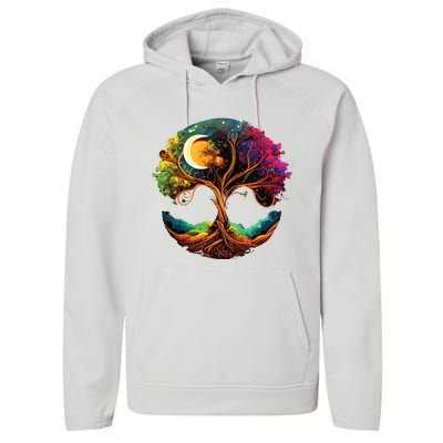 Moon Phases Tree Of Life Performance Fleece Hoodie