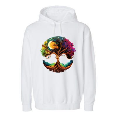 Moon Phases Tree Of Life Garment-Dyed Fleece Hoodie