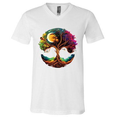 Moon Phases Tree Of Life V-Neck T-Shirt