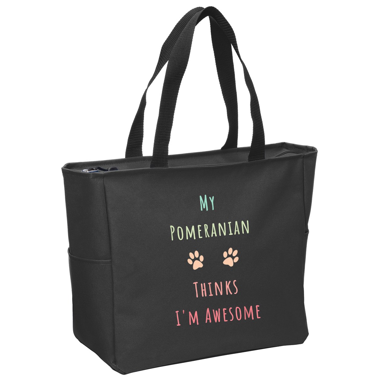 My Pomeranian Thinks IM Awesome Funny Dog Lover Pet Owner Zip Tote Bag