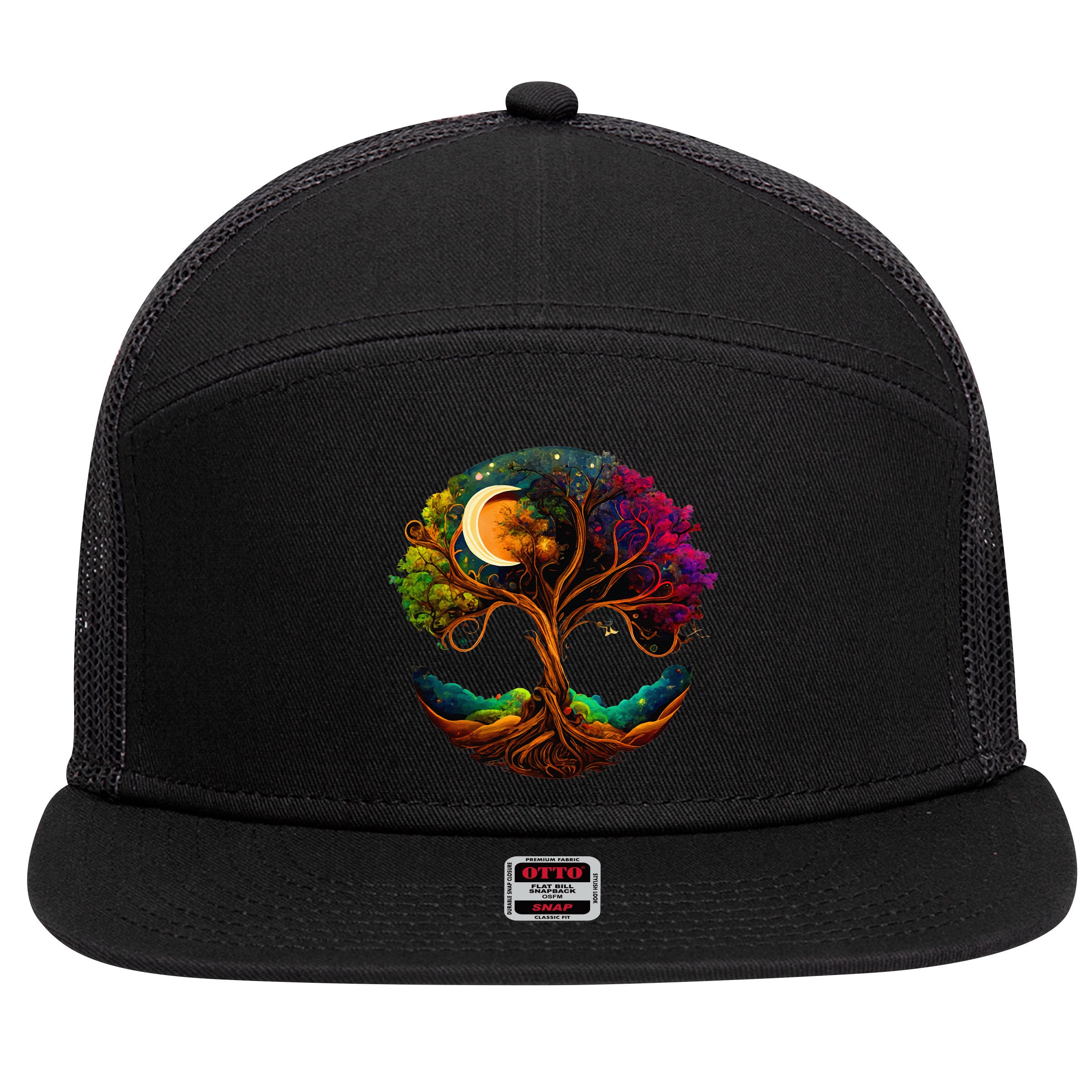 Moon Phases Tree Of Life 7 Panel Mesh Trucker Snapback Hat