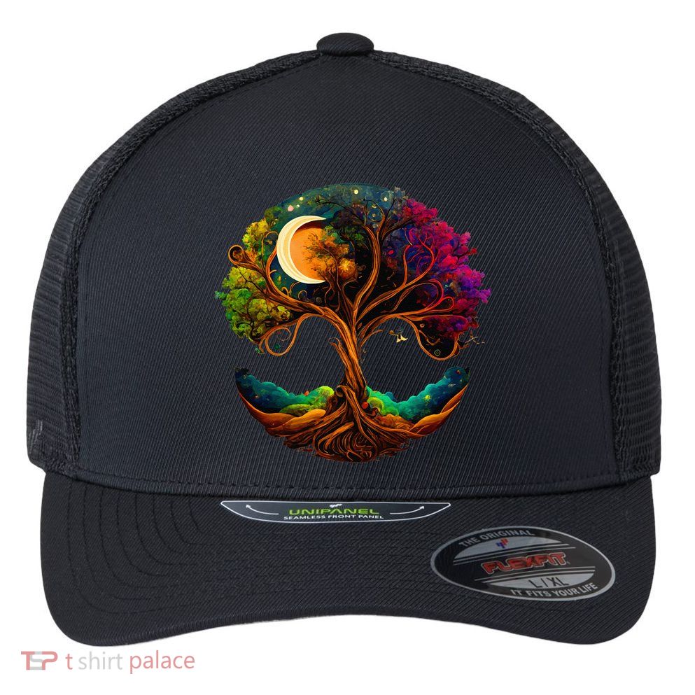 Moon Phases Tree Of Life Flexfit Unipanel Trucker Cap