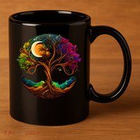 Moon Phases Tree Of Life 11oz C Handle Ceramic Mug