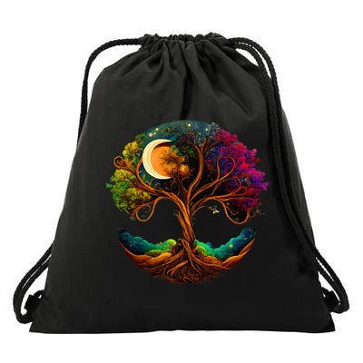 Moon Phases Tree Of Life Drawstring Bag