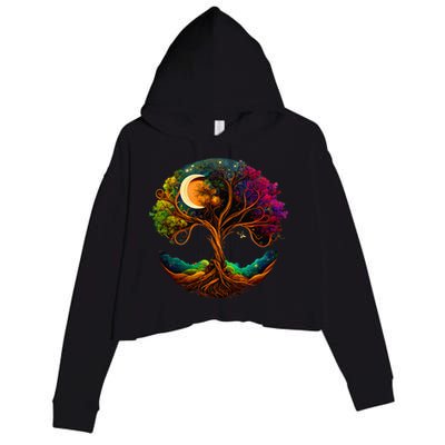 Moon Phases Tree Of Life Crop Fleece Hoodie
