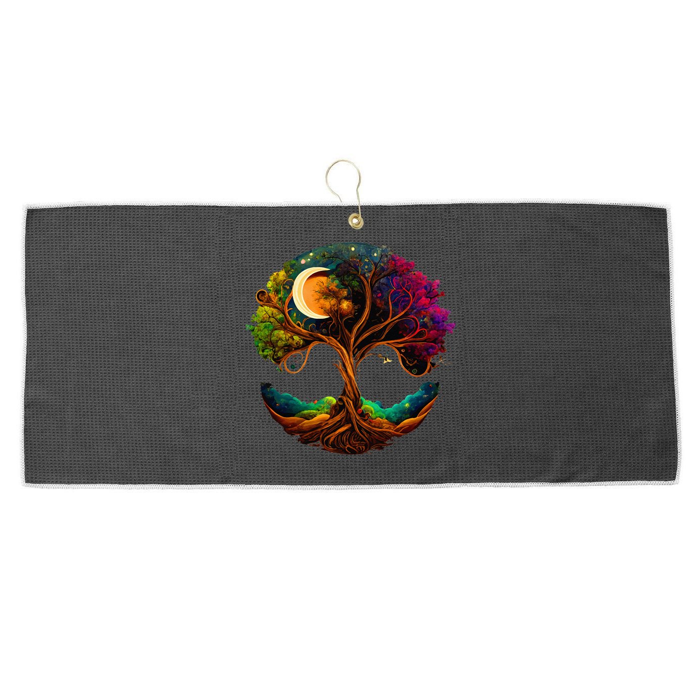 Moon Phases Tree Of Life Large Microfiber Waffle Golf Towel