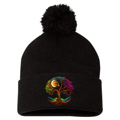 Moon Phases Tree Of Life Pom Pom 12in Knit Beanie