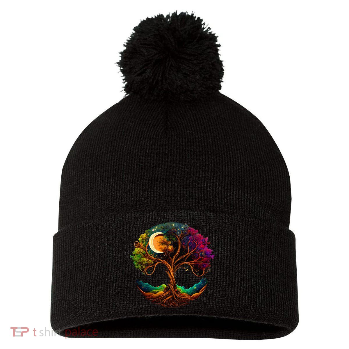Moon Phases Tree Of Life Pom Pom 12in Knit Beanie