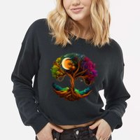 Moon Phases Tree Of Life Cropped Pullover Crew