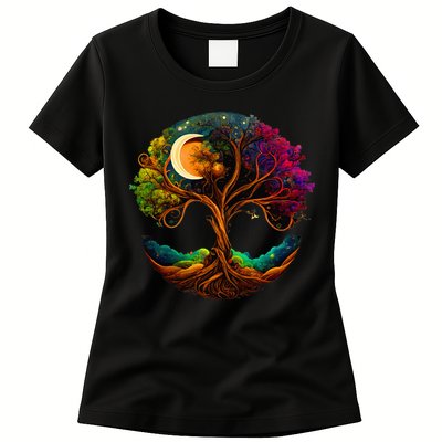 Moon Phases Tree Of Life Womens T-Shirt